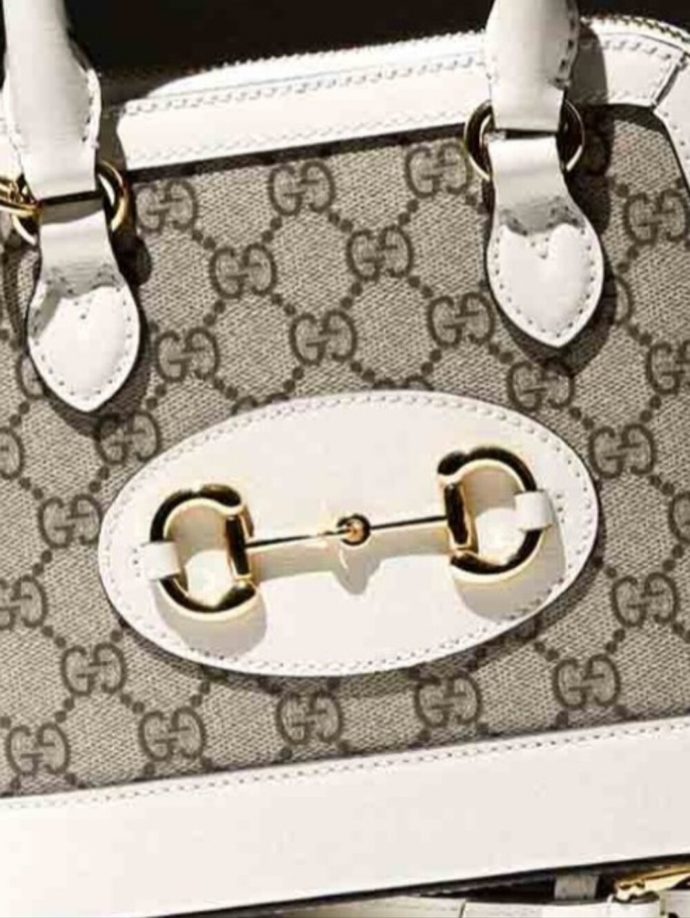 Super Canvas Summer Whitr Beige GG Canvas Satchel w/White Trim Crossbody Strap - Picture 10 of 17